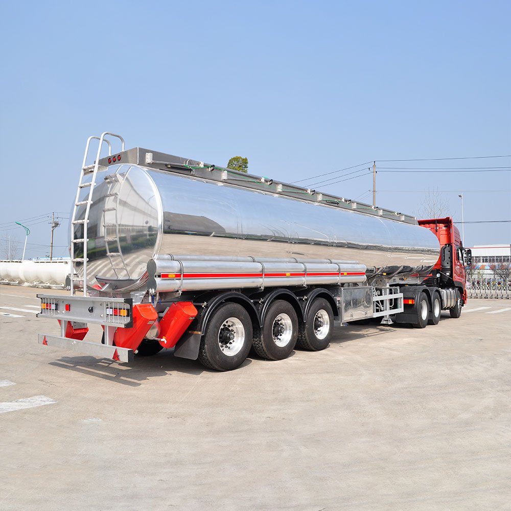 ZW Group 3-Axle Aluminum Tanker Trailer front view with aluminum alloy tank and triple-axle chassis