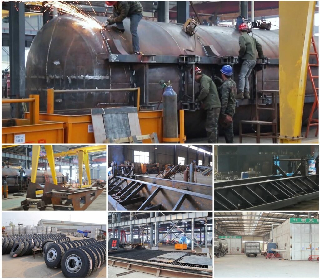 Composite image showing ZW Group tanker trailers, factory environment, workers assembling and polishing fuel, powder, and feed tanks