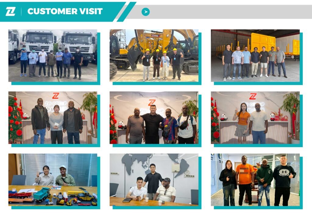 Composite group photo of ZW Group factory visits by international clients from DR Congo, Saudi Arabia, Nigeria, Ghana, Burundi, Pakistan, and other countries