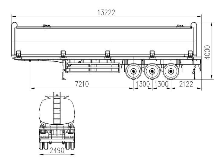 3-axle single-compartment oil tanker trailer design drawing by ZW Group