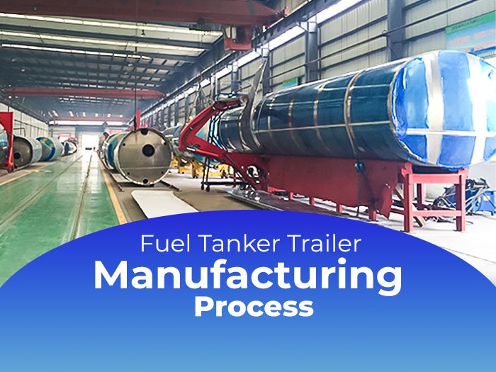 Fuel tanker trailer steel plate forming and welding in factory workshop