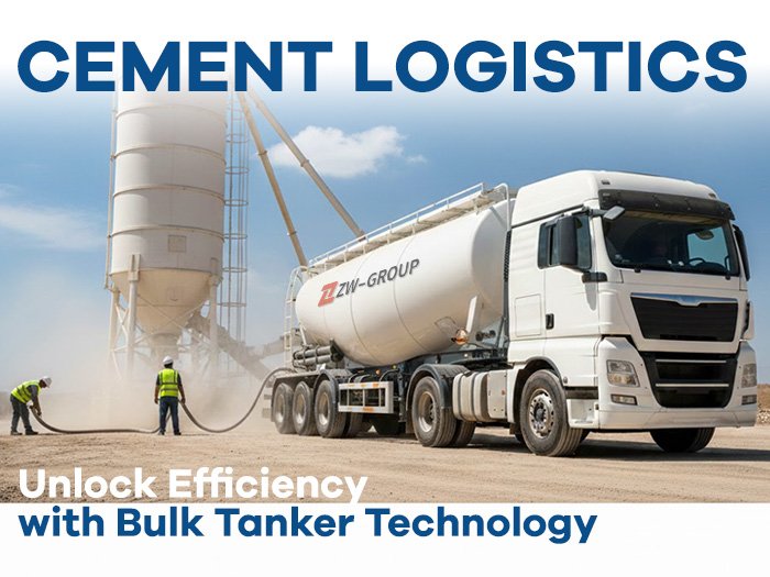 ZW Bulk Cement Tanker Trailer (3-axle) actively unloading into a silo on a construction site, demonstrating high efficiency and quick turnover for cement logistics.