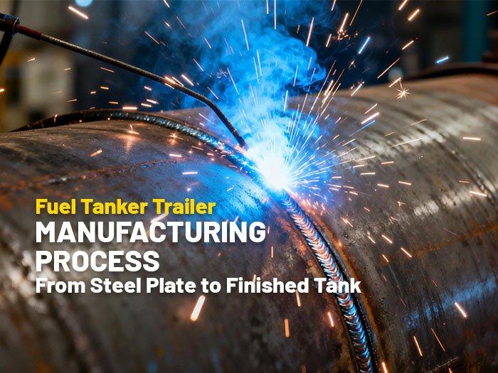 Fuel tanker trailer tank body welding during manufacturing process for oil and gas transportation