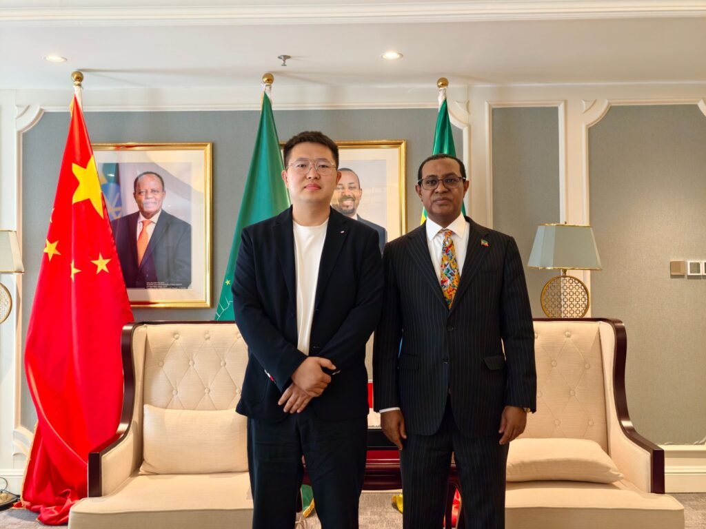 Chairman Ivan Sun with Ethiopian Ambassador Tefera Derbew Yimam discussing fuel tanker trailer supply for Ethiopia.