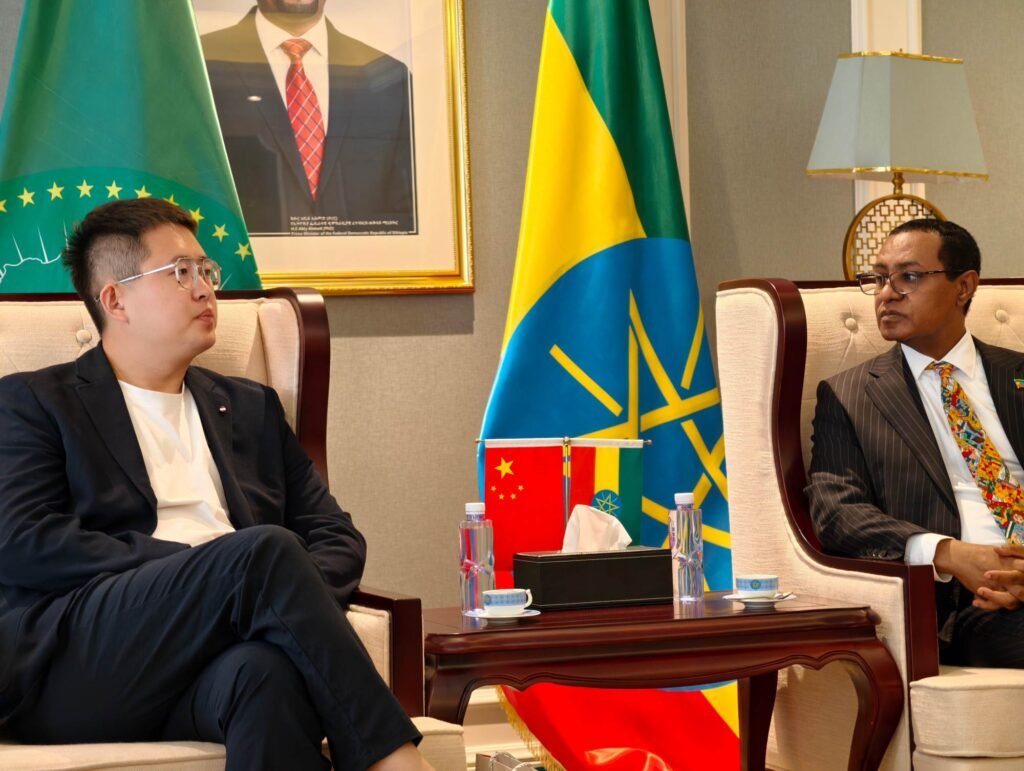 Chairman Ivan Sun (Sun Yongchang) presenting technical fuel tanker trailer specifications to the Ethiopian Ambassador.
