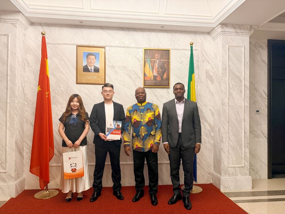 ZW Group team with Gabon Ambassador Baudelaire NDONG ELLA discussing fuel tanker trailer and bulk cement tanker solutions.